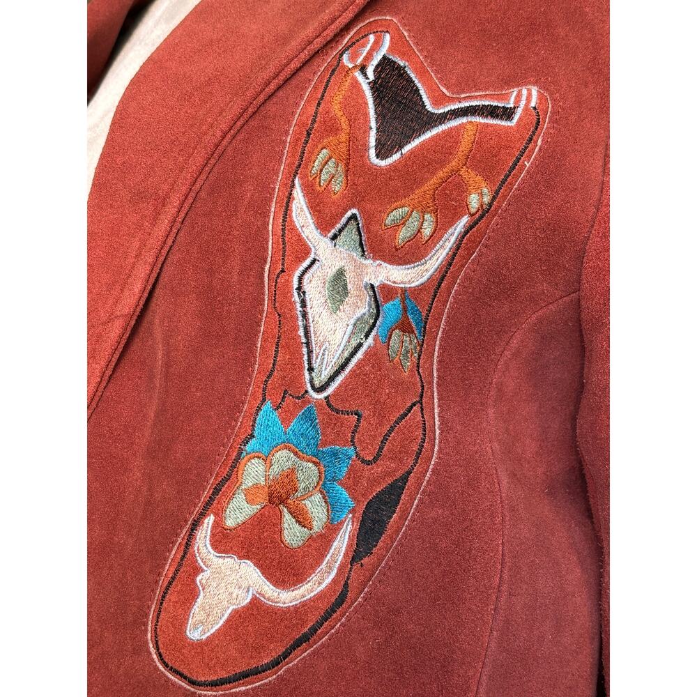 Vintage Cowboy Boot Suede Leather Cropped Western Blazer Jacket Boho Cowgirl - Picture 7 of 7